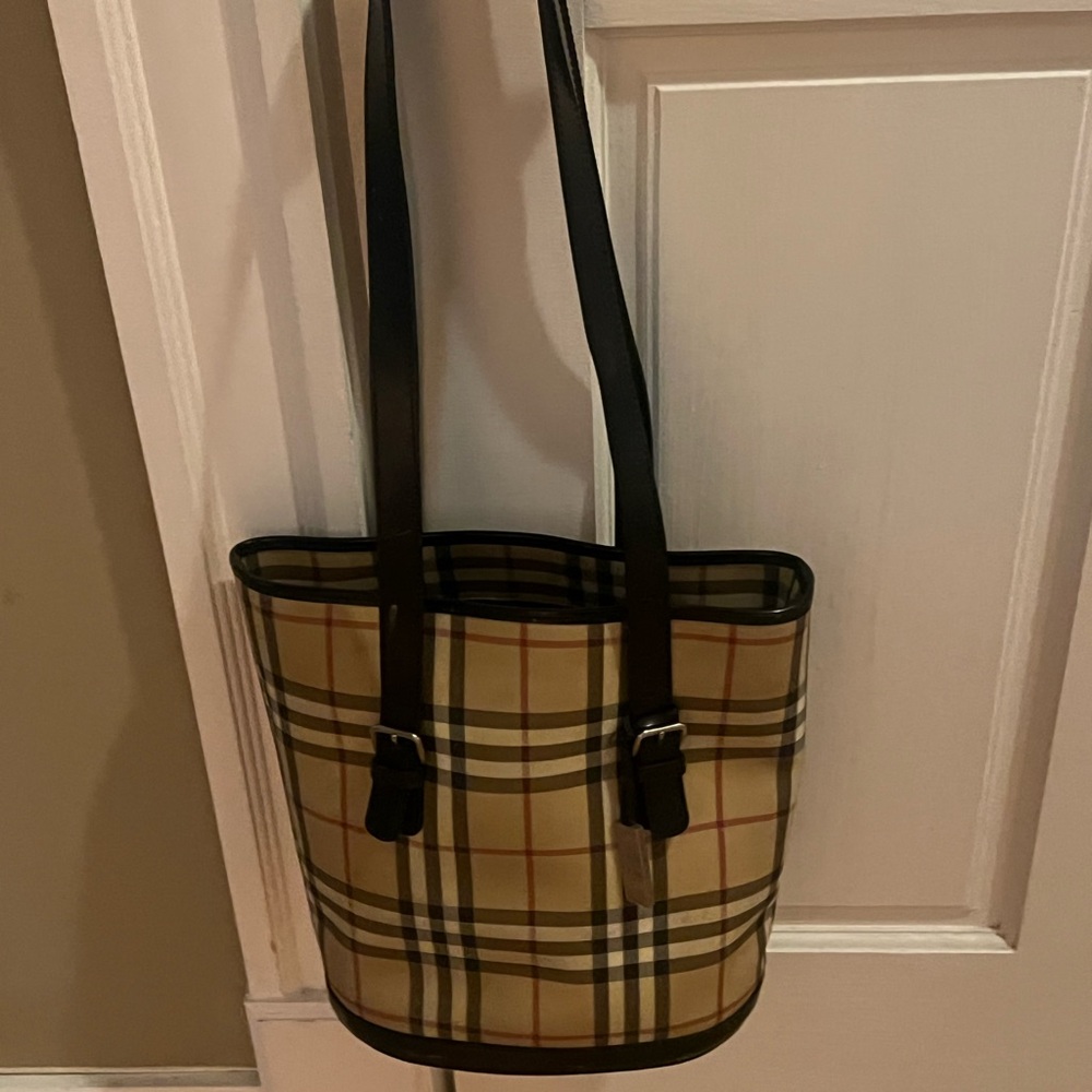 Burberry Plaid Tote Bag - Tan and Black - Picture 4 of 8